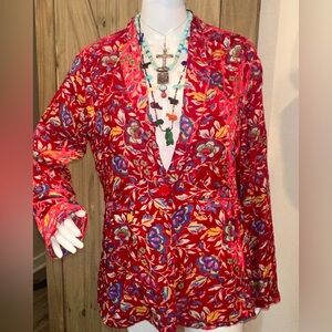 Absolutely Stunning New Johnny Was Red Floral Blazer velvet burnout silk Small